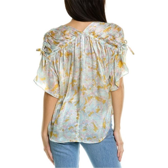Vince Lotus Ruched Dolman Sleeve Silk Blouse Top Size Large Vacation Feminine